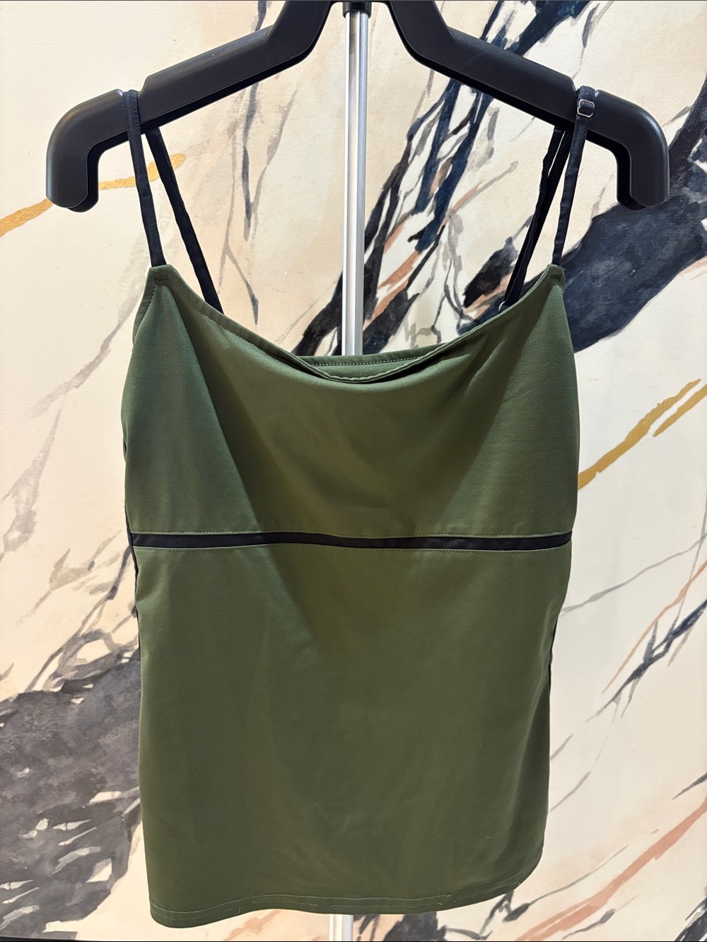 Olive Green Spaghetti-Strap Camisole with Contrast Trim